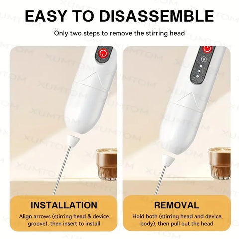 3-Speed Electric Milk Frother & Handheld Mixer – USB Rechargeable, 2 Optional Heads for Coffee, Cappuccino, Chocolate, and Eggs, Quiet Stainless Steel Mini Blender