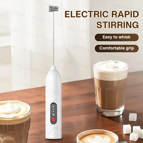 3-Speed Electric Milk Frother & Handheld Mixer – USB Rechargeable, 2 Optional Heads for Coffee, Cappuccino, Chocolate, and Eggs, Quiet Stainless Steel Mini Blender
