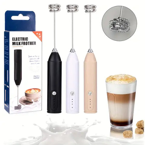 3-Speed Electric Milk Frother & Handheld Mixer – USB Rechargeable, 2 Optional Heads for Coffee, Cappuccino, Chocolate, and Eggs, Quiet Stainless Steel Mini Blender