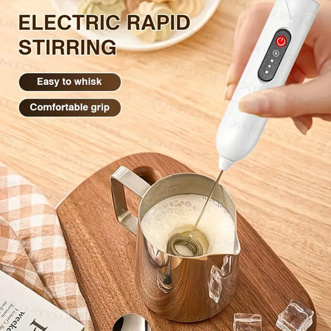 3-Speed Electric Milk Frother & Handheld Mixer – USB Rechargeable, 2 Optional Heads for Coffee, Cappuccino, Chocolate, and Eggs, Quiet Stainless Steel Mini Blender