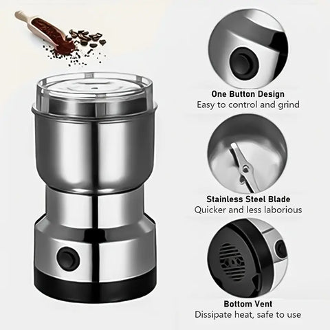 Stainless Steel Electric Spice & Coffee Grinder – Multi-Functional Grain Mill, Herb Crusher & Powder Maker | Compact, Durable, Sleek Design for Home & Professional Kitchens