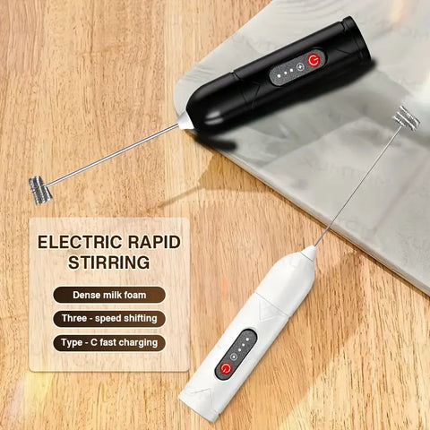 3-Speed Electric Milk Frother & Handheld Mixer – USB Rechargeable, 2 Optional Heads for Coffee, Cappuccino, Chocolate, and Eggs, Quiet Stainless Steel Mini Blender