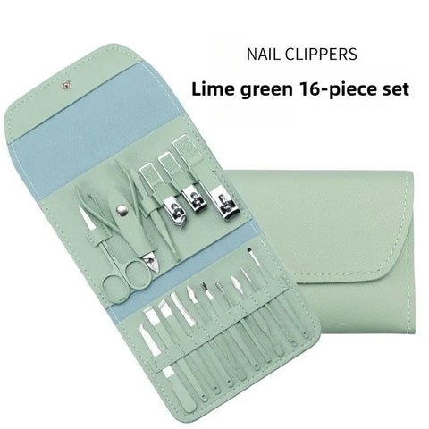 Premium 16-in-1 Stainless Steel Manicure & Pedicure Kit – Professional Nail Cutter & Grooming Set with Folding Case
