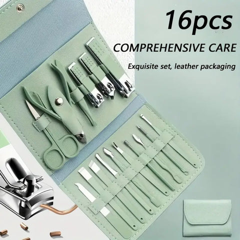 Premium 16-in-1 Stainless Steel Manicure & Pedicure Kit – Professional Nail Cutter & Grooming Set with Folding Case