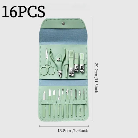Premium 16-in-1 Stainless Steel Manicure & Pedicure Kit – Professional Nail Cutter & Grooming Set with Folding Case