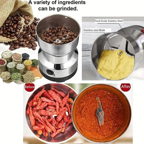 Stainless Steel Electric Spice & Coffee Grinder – Multi-Functional Grain Mill, Herb Crusher & Powder Maker | Compact, Durable, Sleek Design for Home & Professional Kitchens