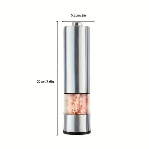 Electric Pepper and Salt Grinder Set, Adjustable Coarseness, with LED Light, One Hand Automatic Operation, Stainless Steel, 2pcs