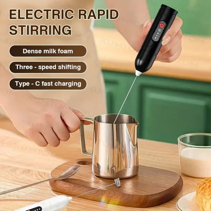 3-Speed Electric Milk Frother & Handheld Mixer – USB Rechargeable