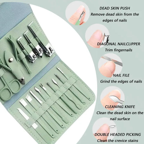 Premium 16-in-1 Stainless Steel Manicure & Pedicure Kit – Professional Nail Cutter & Grooming Set with Folding Case