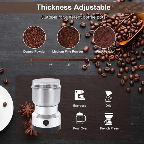Stainless Steel Electric Spice & Coffee Grinder – Multi-Functional Grain Mill, Herb Crusher & Powder Maker | Compact, Durable, Sleek Design for Home & Professional Kitchens