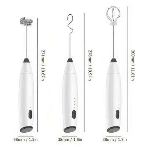 3-Speed Electric Milk Frother & Handheld Mixer – USB Rechargeable, 2 Optional Heads for Coffee, Cappuccino, Chocolate, and Eggs, Quiet Stainless Steel Mini Blender